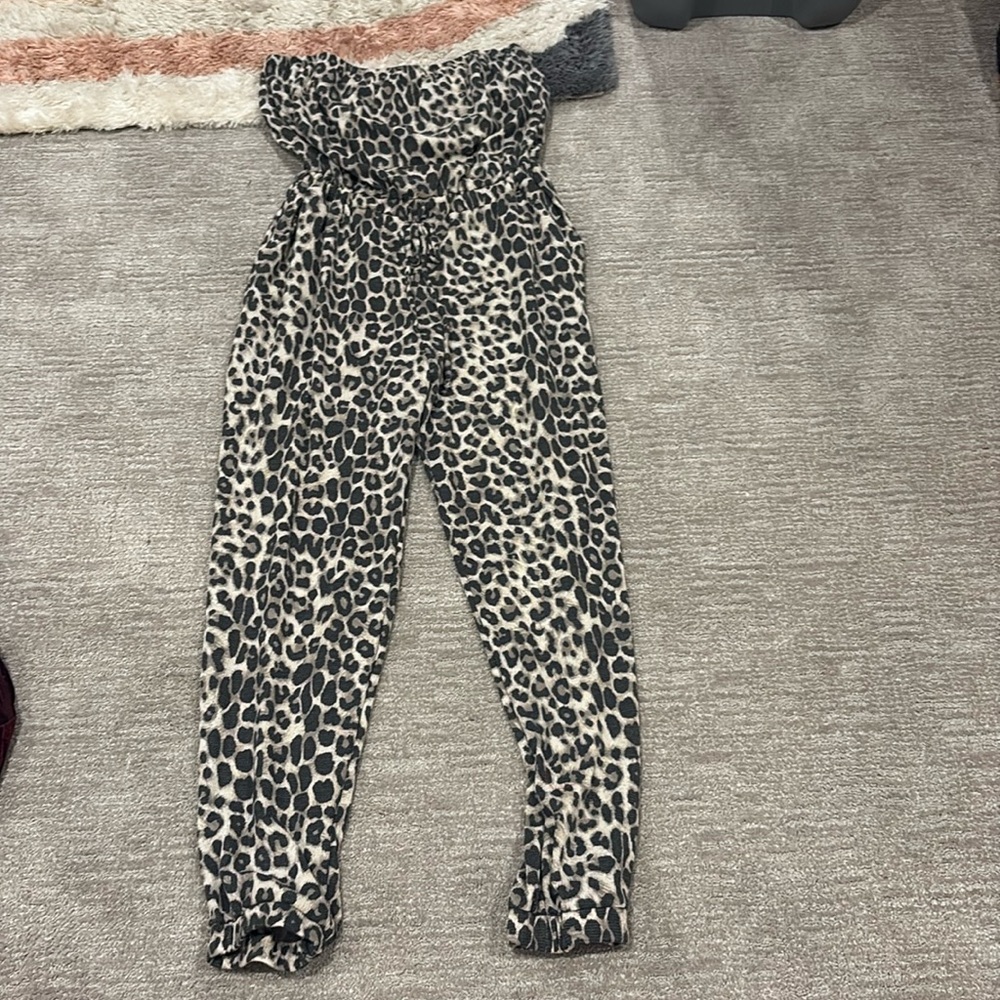 Waffle knit leopard sleeveless jumpsuit